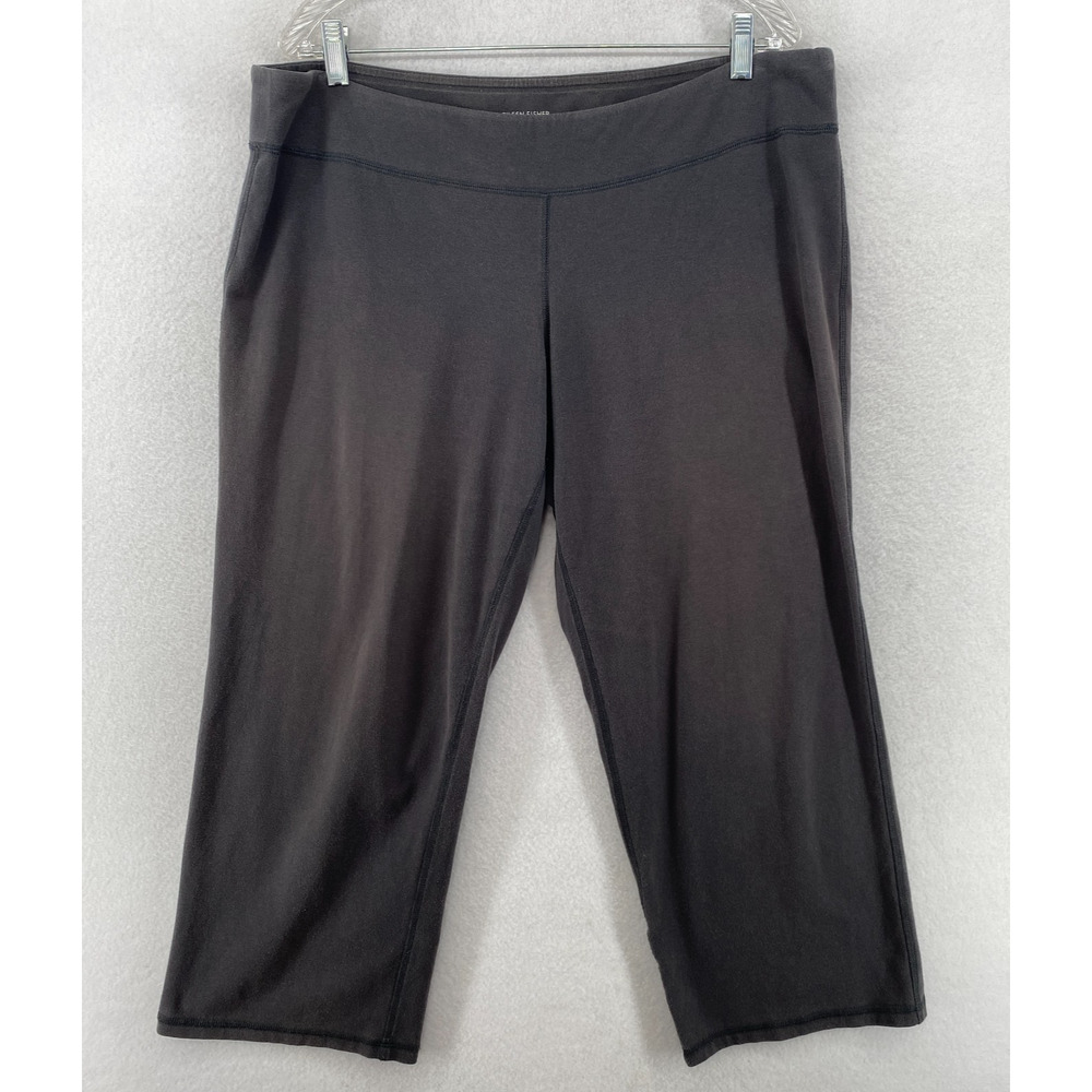 EILEEN FISHER Pants XL Organic Cotton Stretch Jersey Cropped Straight Gray USA